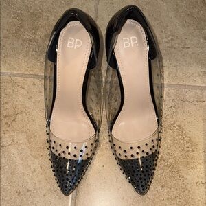 BP Women's Black and Clear Polka Dot Heels